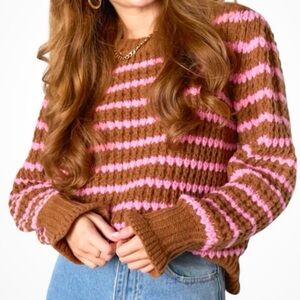 Strut & Bolt Pink and brown striped chunky comfy sweater size small